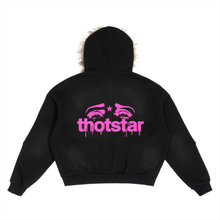 Load image into Gallery viewer, THOTSTAR Sun Fade Boxy Detachable Fur Hoodie